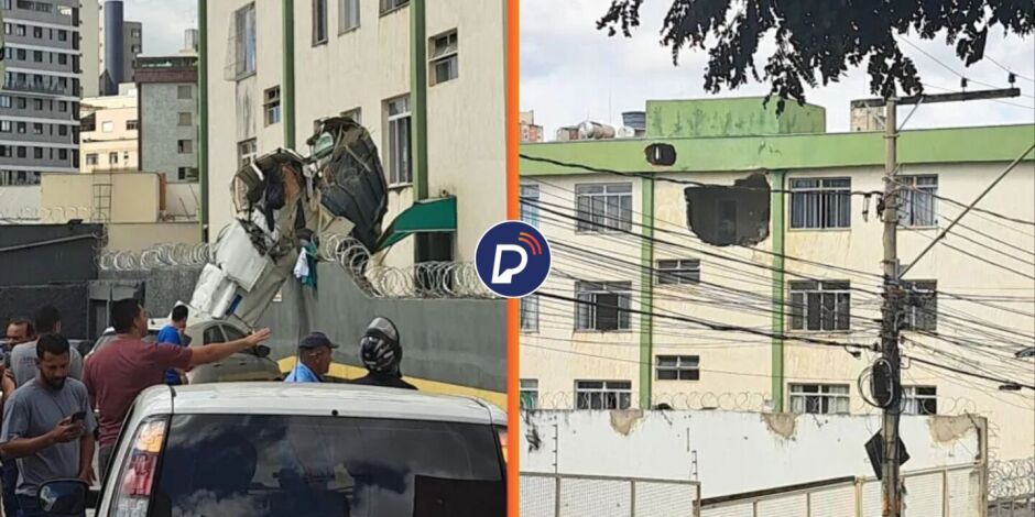 Avi&atilde;o de pequeno cai e atinge fachada pr&eacute;dio em Belo Horizonte; confira v&iacute;deo do momento