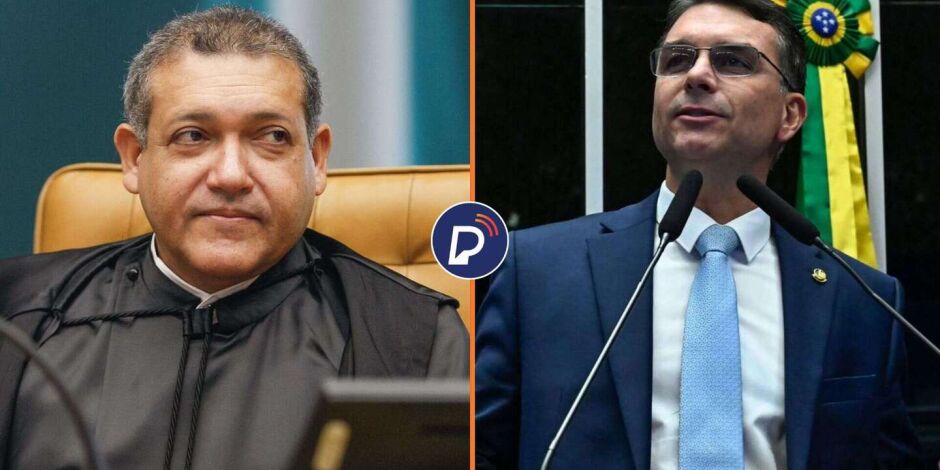 Ministro Nunes Marques, presidente do TSE, e o senador Fl&aacute;vio Bolsonaro.