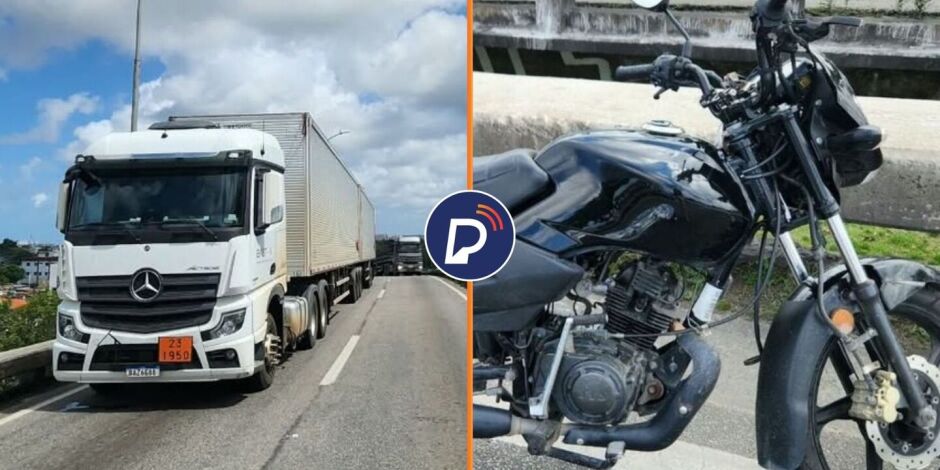 Sinistro de tr&acirc;nsito entre carreta e moto na BR-101