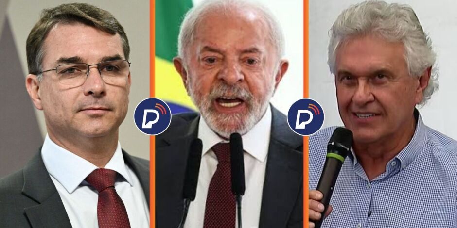 Fl&aacute;vio Bolsonaro, Lula e Caiado.
