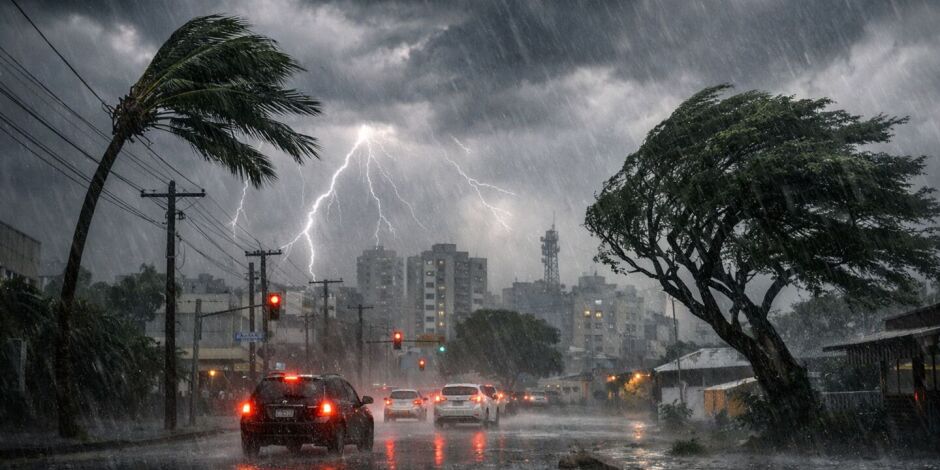 Alerta severo de tempestades no Brasil.