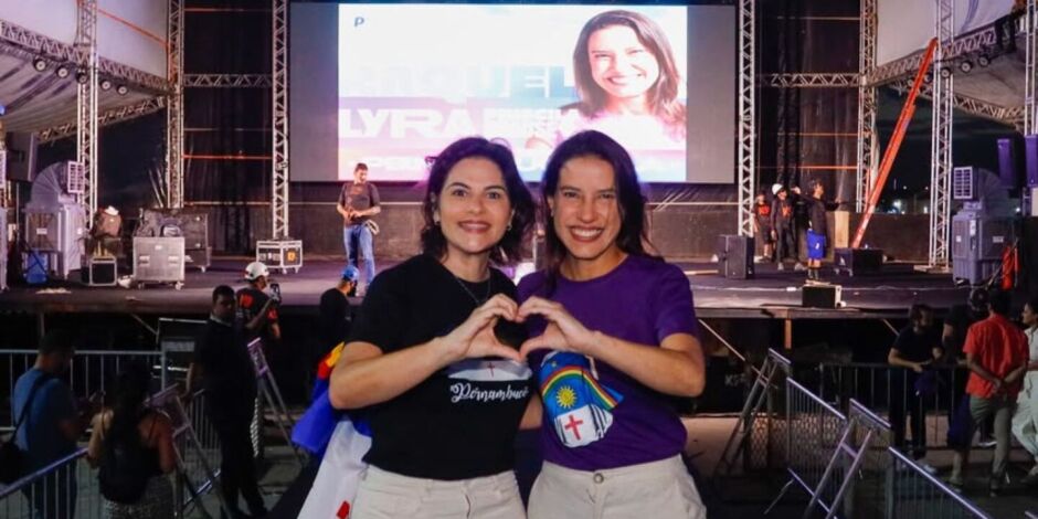 Raquel Lyra e Priscila Krause acompanham montagem da conven&ccedil;&atilde;o deste domingo