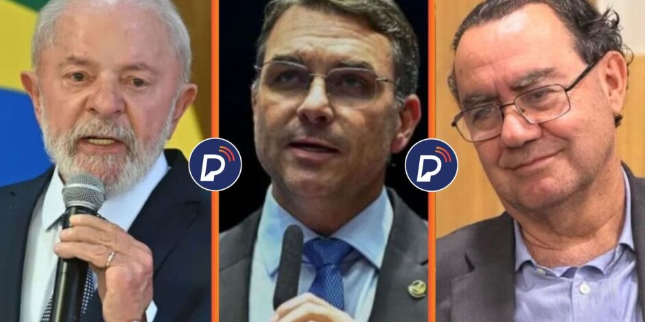 Luiz In&aacute;cio Lula da Silva (PT),  Fl&aacute;vio Bolsonaro (PL) e o escritor Augusto Cury (Avante).
