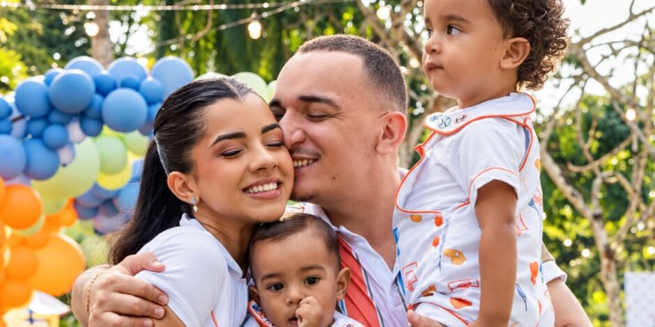 Jo&atilde;o Gomes, Ary Mirelle e seus dois filhos, Joaquim e Jorge.