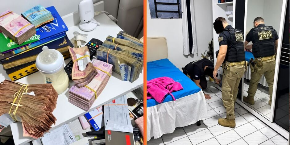 Foram apreendidos um rev&oacute;lver e dinheiro em esp&eacute;cie.