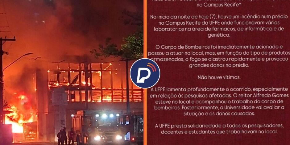 UFPE se posiciona ap&oacute;s inc&ecirc;ndio atingir pr&eacute;dio com laborat&oacute;rios de pesquisa e mant&eacute;m atividades nesta quinta (8).