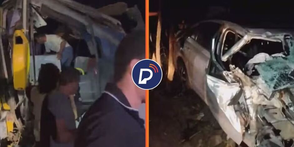 &Ocirc;nibus com universit&aacute;rios bate em carro e poste na PE-53, em Lagoa de Itaenga.