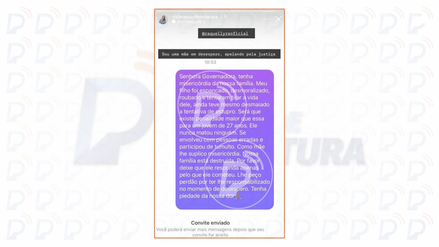 Mãe do Presidente da Jovem do Sport pede perdão a governadora Raquel Lyra