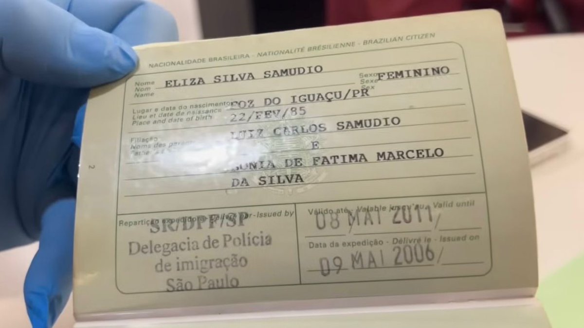 Imagens do passaporte de Eliza Samudio