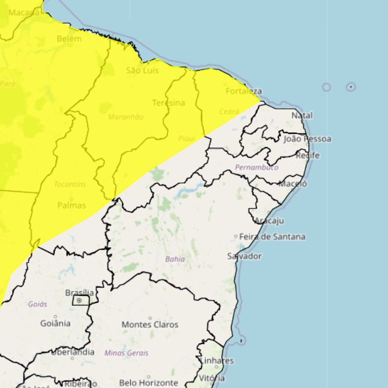 Inmet emite alerta amarelo para regiões do Ceará, Maranhão e Piauí entre 16 e 17 de abril.