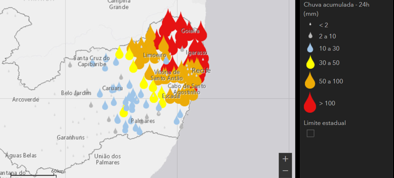 Maiores concentrações de Chuva em Pernambuco.