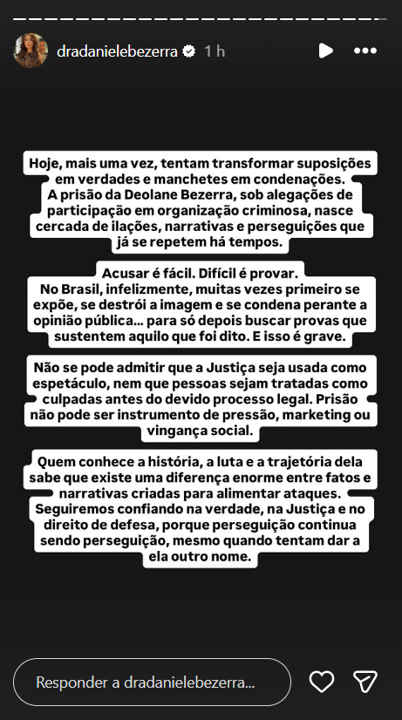 Daniele Bezerra Stories Instagram.