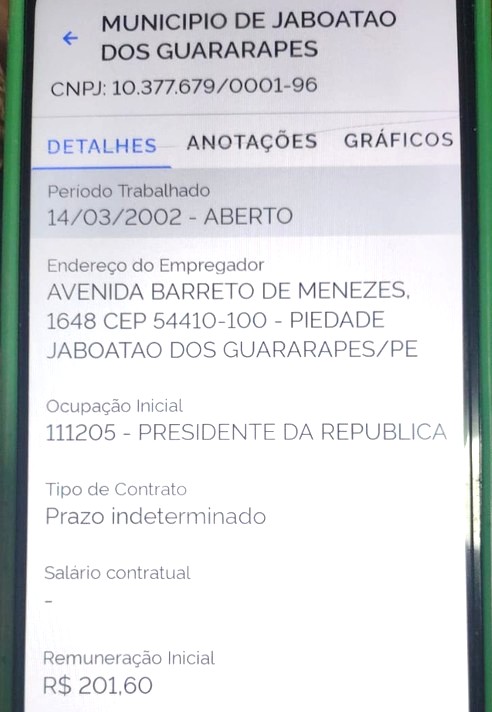 Cargo estava registrado na carteira de trabalho digital.